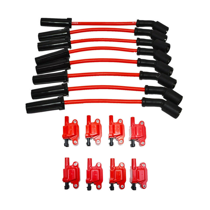 A-Team Performance D510C Ignition Coils &amp; 11" 8.0mm Spark Plug Wires For Chevrolet GMC GM LS LSX LS1 LS2 LS3 LS6 Red Coils and Wires - Southwest Performance Parts