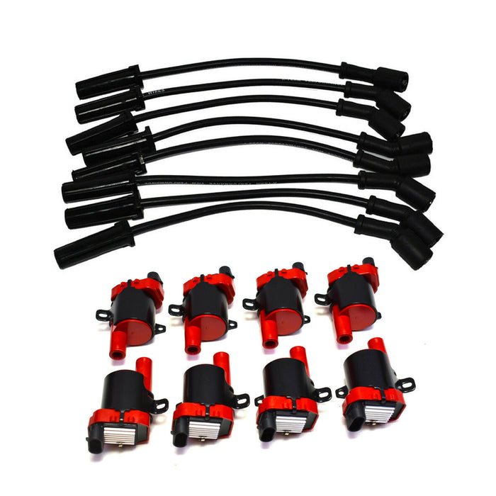 A-Team Performance D585 Ignition Coils &amp; 11" 8.0mm Spark Plug Wires For Chevrolet GM GMC LS LSX LS1 LS2 LS3 LS6 LS7 Red Coils &amp; Black Wires - Southwest Performance Parts