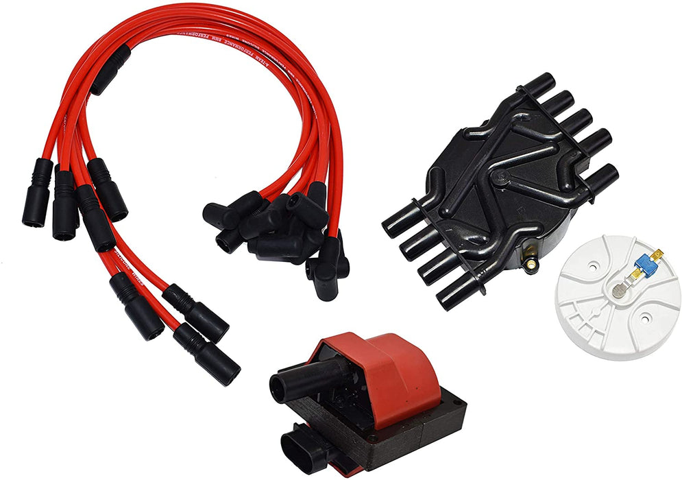 A-Team Performance Distributor Cap, Rotor, Remote Ignition Coil And 8.0mm Spark Plug Wires Kit For 96-02 GM Chevrolet Vortec 5.0L 5.7L 7.4L 305 350 454 Black Cap - Southwest Performance Parts