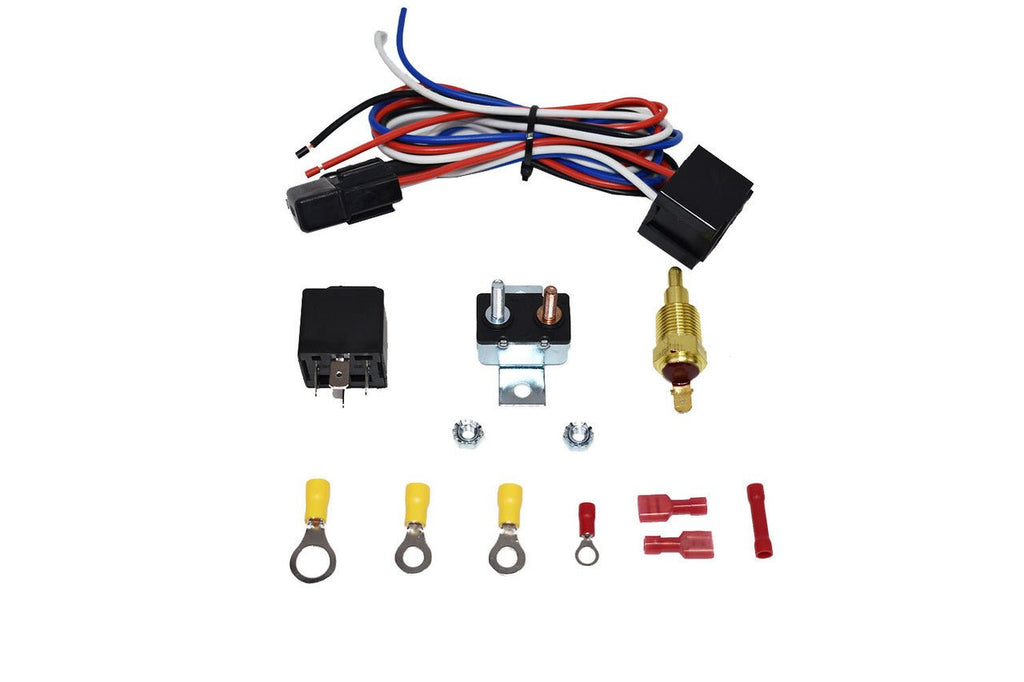 Electric Cooling Radiator Fan Relay Kit With Thermostat Installation  Hardware Wiring Set 180 to 200 Degrees Temp Sensor Temperature Switch 40  Amp Relay