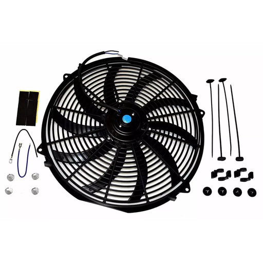 A-Team Performance Electric Radiator Cooling Fan Cooler Heavy Duty Wide Curved 10 S Blades 12V 3000 CFM Reversible Push or Pull with Mounting Kit Black 16" - Southwest Performance Parts