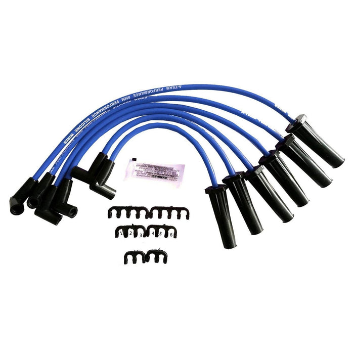 A-Team Performance HEI Complete Distributor Blue Cap with 6CYL 8mm Blue Silicone Spark Plug Wires Set and Pigtail Wiring Harness Tachometer For Ford Inline 6 144 170 200 250 5-16 Hex Shaft - Southwest Performance Parts