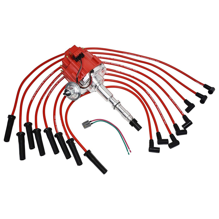 A-Team Performance HEI Distributor 65K Red Cap, Silicone Spark Plug Wires Set Red and Pigtail Harness Kit For AMC Jeep 1967-90 290 304 343 360 390 401 - Southwest Performance Parts