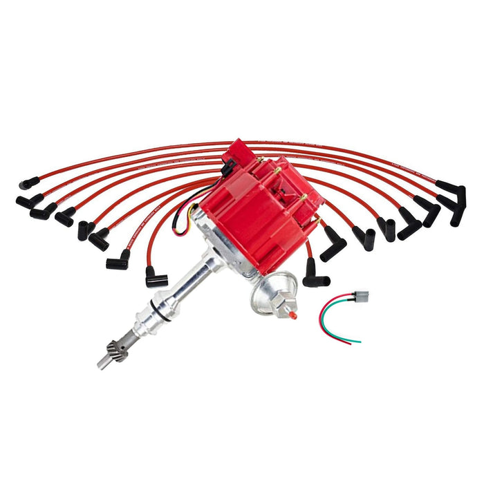 A-Team Performance HEI Distributor, 8.0mm Spark Plug Wires, and Battery-Pigtail Harness Kit For Ford 351W Windsor 351W One-Wire Installation Red Cap - Southwest Performance Parts