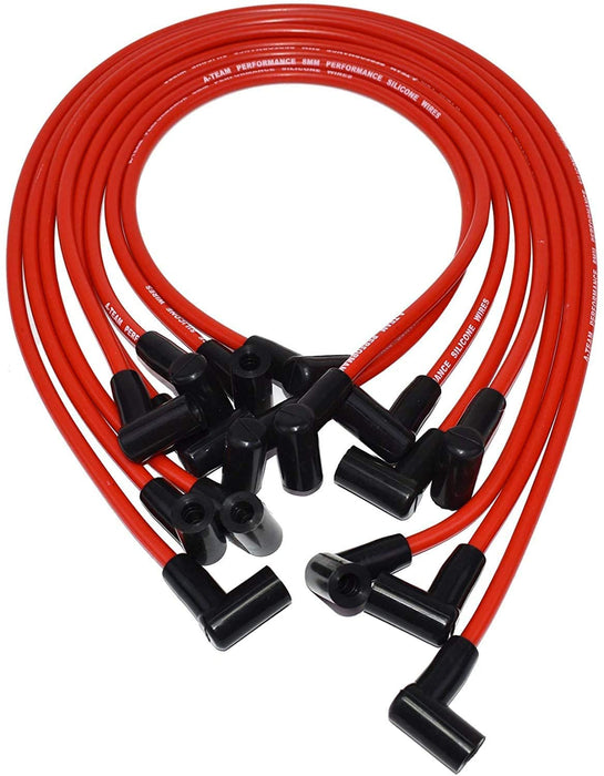 A-Team Performance HEI Distributor, 8.0mm Under the Exhaust Spark Plug Wires, and Pigtail Harness For Chevrolet GM GMC SB BB Corvette Tach Drive 62-74 283 350 383 396 400 427 454 Red Cap - Southwest Performance Parts