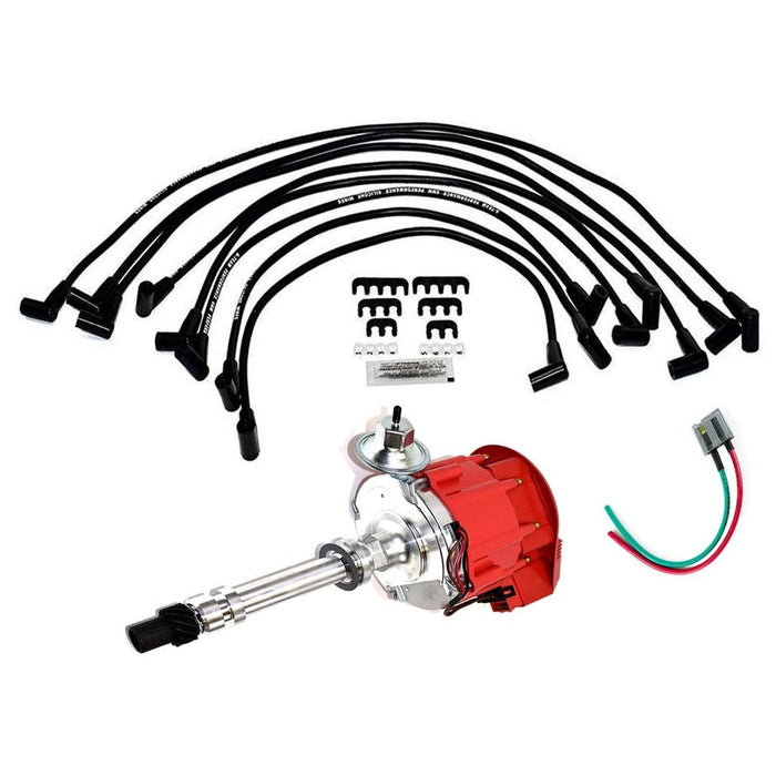 A-Team Performance HEI Distributor with SBC Spark Plug Wires &amp; HEI Pigtail Harness Compatible with Chevrolet Chevy GM GMC SBC 262 265 267 283 302 305 307 327 350 383 400 Red Super Cap - Southwest Performance Parts