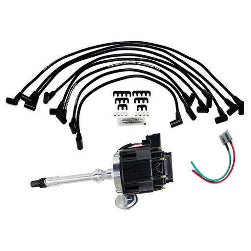 A-Team Performance HEI Distributor with SBC Spark Plug Wires &amp; HEI Pigtail Harness Complete Kit Compatible with Chevrolet Chevy GM GMC SBC 262 265 267 283 302 305 307 327 383 400 Black - Southwest Performance Parts