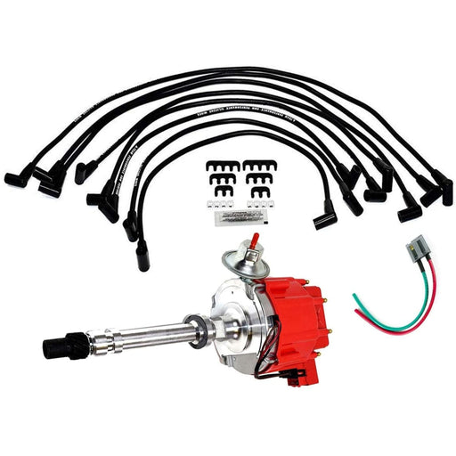 A-Team Performance HEI Distributor with SBC Spark Plug Wires &amp; HEI Pigtail Harness Complete Kit for Chevrolet Chevy GM GMC SBC 262 265 267 283 302 305 307 327 350 383 400 Red Cap - Southwest Performance Parts