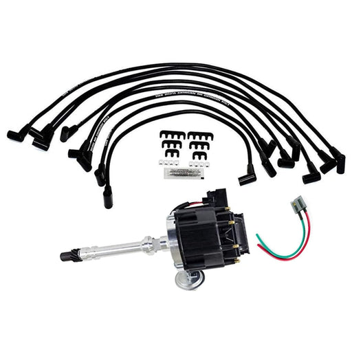 A-Team Performance HEI Distributor with Under the Exhaust Spark Plug Wires &amp; HEI Pigtail Harness Complete Kit Compatible with Chevrolet Chevy GM GMC SBC 265 267 283 350 383 400 Black Cap - Southwest Performance Parts