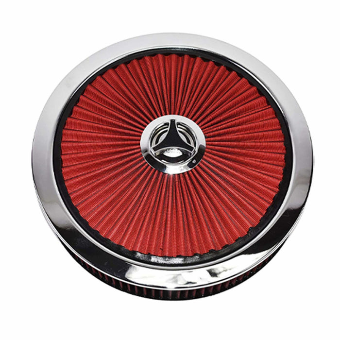 A-Team Performance High Flow Replacement Air Cleaner Assembly w-Flow-Thru Lid, Washable and Reusable Round Air Filter Element Kit Includes Star Wing Nut for Chevrolet GMC Ford 14"x3" Red - Southwest Performance Parts