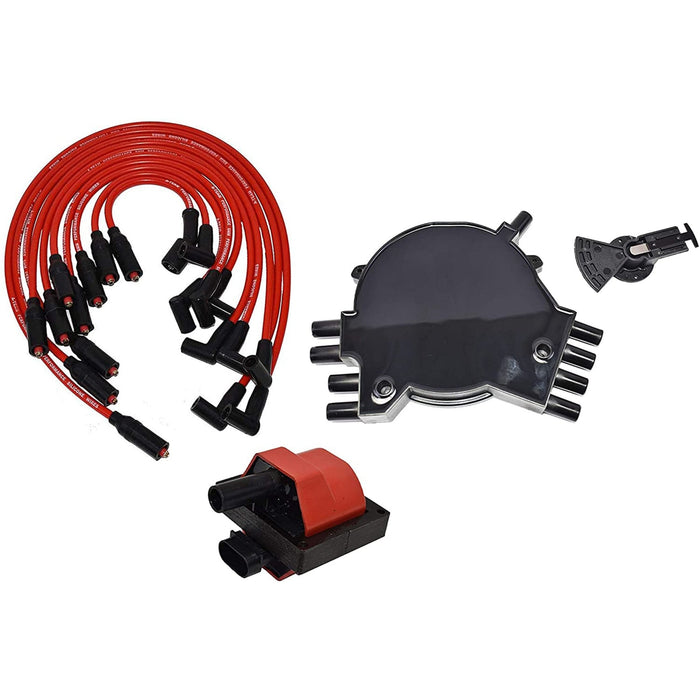A-Team Performance Optispark Distributor Cap, Rotor, Remote Ignition Coil, And 8.0mm Spark Plug Wires Kit For 92-94 GM Chevy Pontiac LT1 Black - Southwest Performance Parts