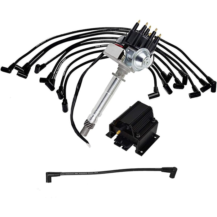 Ready 2 Run Distributor, 8.0mm Over the Valve Cover Spark Plug Wires, 50k  Volts E-Coil, and Coil Wire Compatible with Chevrolet Small Block SBC 283