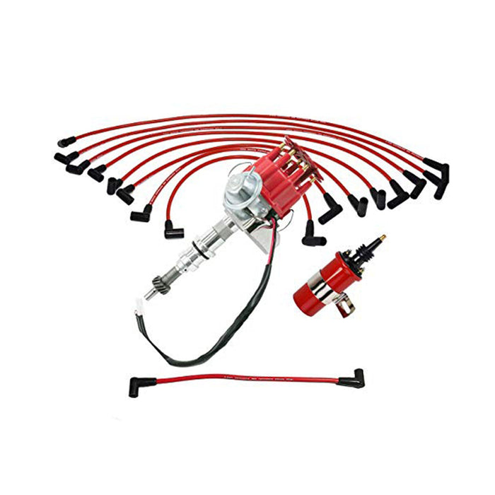 A-Team Performance Ready 2 Run Distributor, 8.0mm Spark Plug Wires, 45k Volts Canister Coil, and Coil Wire For Ford Small Block SBF 221 260 289 302 Two-Wire Installation Red Cap - Southwest Performance Parts