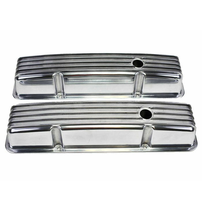 A-Team Performance SBC Chevy 283 327 350 400 TALL FINNED POLISHED ALUMINUM VALVE COVERS 58-86 - Southwest Performance Parts