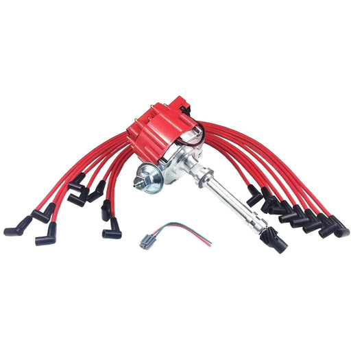 A-Team Performance SBC CHEVY 283 350 HEI Distributor + RED 8mm SPARK PLUG WIRES UNDER THE EXHAUST - Southwest Performance Parts