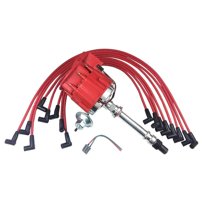 A-Team Performance SBC CHEVY 350 SUPER HEI Distributor + RED 8mm SPARK PLUG WIRES OVER VALVE COVER - Southwest Performance Parts