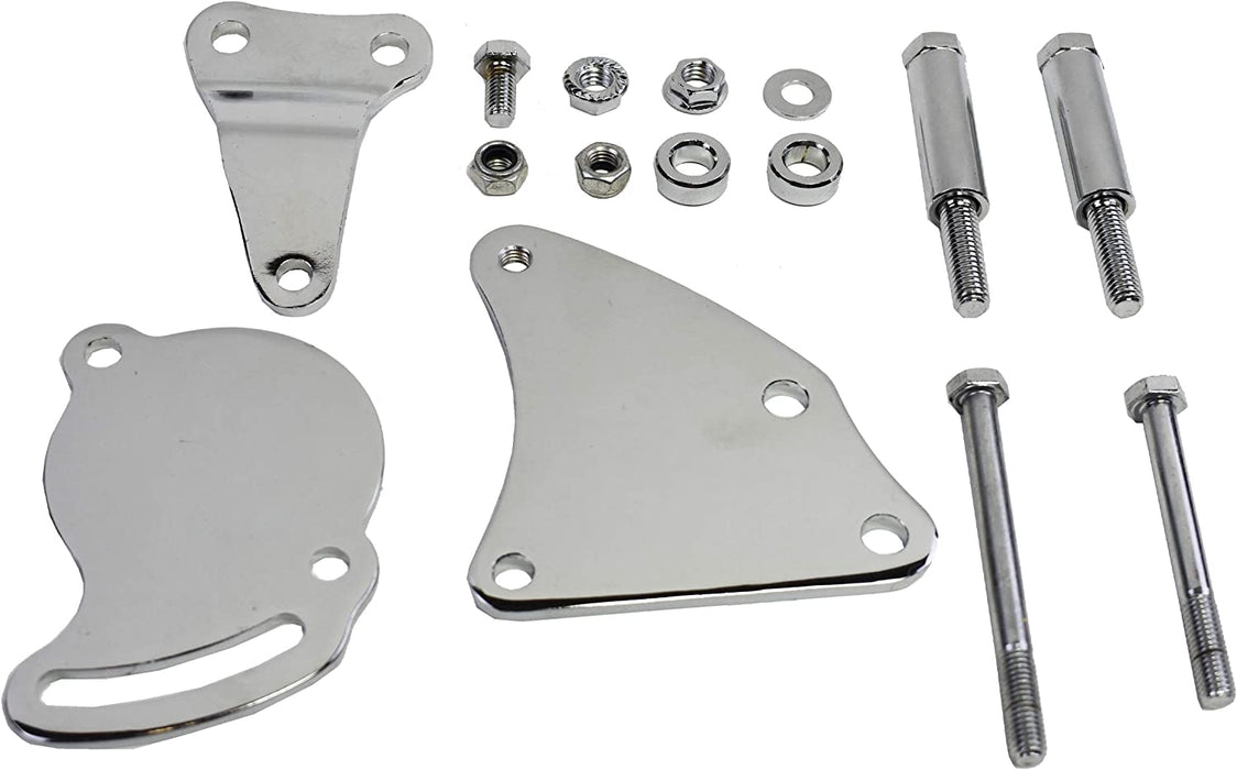 A-Team Performance Short Neck Water Pump SWP Type II Power Steering Bracket For Chevrolet SBC Small Block Chevy V8 GEN. I, Chrome - Southwest Performance Parts