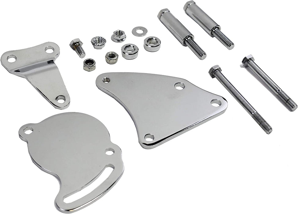 A-Team Performance Short Neck Water Pump SWP Type II Power Steering Bracket For Chevrolet SBC Small Block Chevy V8 GEN. I, Chrome - Southwest Performance Parts