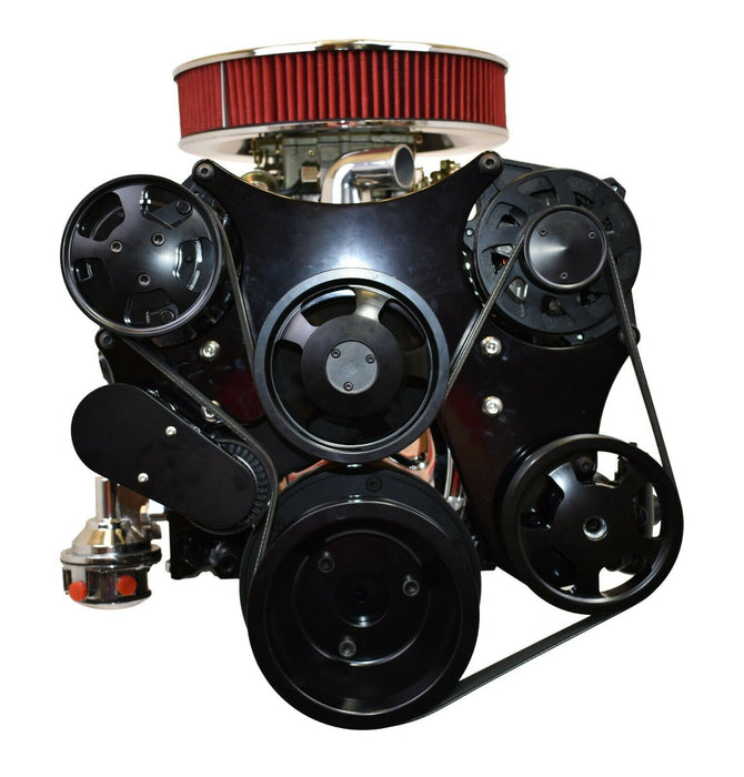A-Team Performance Small Block Chevy 262 265 267 302 327 400 Serpentine Front Drive System complete with Bracket &amp; Pulleys, Mechanical Water Pump,160-AMP GM CS130 Style Alternator, SD7 A-C Compressor Power Steering Pump BLACK - Southwest Performance Parts