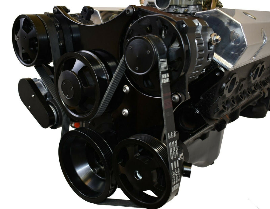 A-Team Performance Small Block Chevy 262 265 267 302 327 400 Serpentine Front Drive System complete with Bracket &amp; Pulleys, Mechanical Water Pump,160-AMP GM CS130 Style Alternator, SD7 A-C Compressor Power Steering Pump BLACK - Southwest Performance Parts