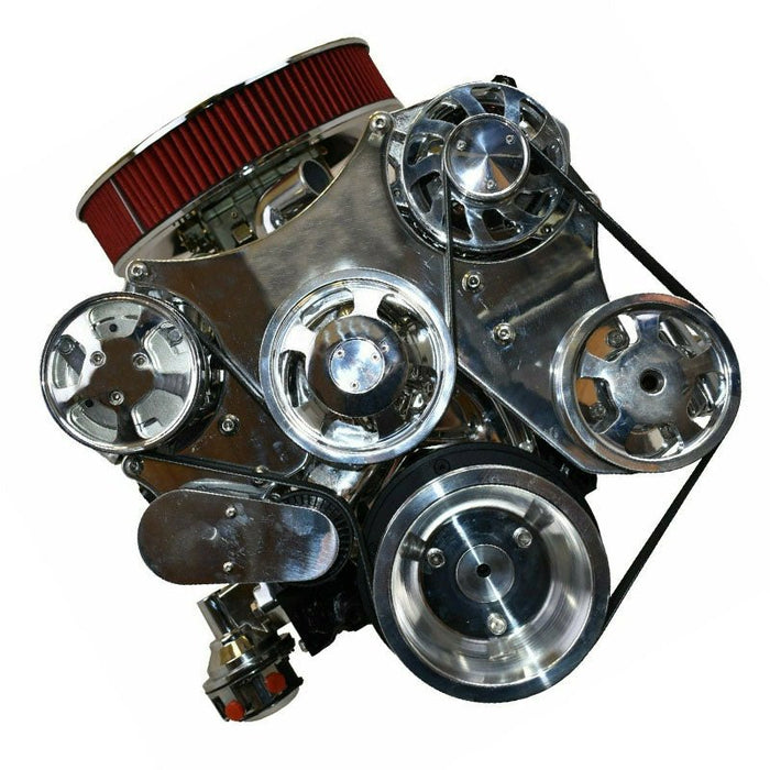 A-Team Performance Small Block Chevy 262 265 267 302 327 400 Serpentine Front Drive System complete with Bracket &amp; Pulleys, Mechanical Water Pump,160-AMP GM CS130 Style Alternator, SD7 A-C Compressor Power Steering Pump CHROME - Southwest Performance Parts