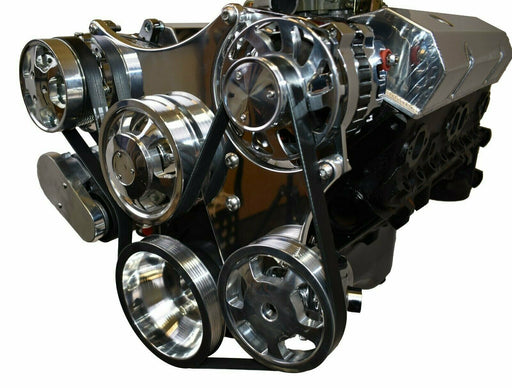 A-Team Performance Small Block Chevy 262 265 267 302 327 400 Serpentine Front Drive System complete with Bracket &amp; Pulleys, Mechanical Water Pump,160-AMP GM CS130 Style Alternator, SD7 A-C Compressor Power Steering Pump CHROME - Southwest Performance Parts