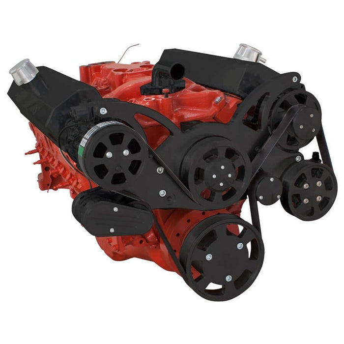 A-Team Performance Small Block Chevy SBC Serpentine Complete Kit - with Alternator, Power Steering, Water Pump and AC Compressor (Black) - Southwest Performance Parts