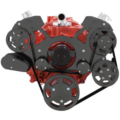 A-Team Performance Small Block Chevy SBC Serpentine Complete Kit - with EWP-Electric Water Pump - with Alternator, Power Steering, Electric Water Pump and AC Compressor (Black) - Southwest Performance Parts