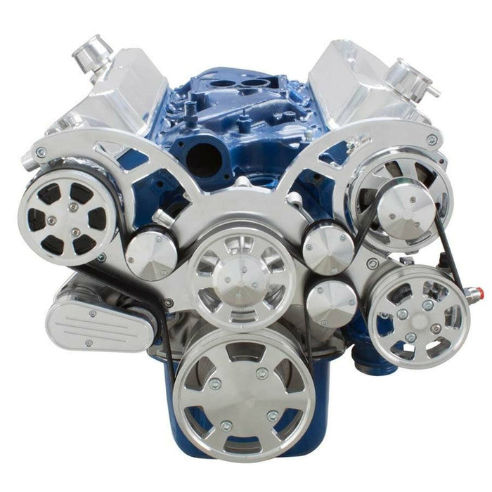 A-Team Performance Small Block Ford SBF Serpentine Kit - with Alternator, Power Steering pump, Water Pump and AC Compressor (Polished) - Southwest Performance Parts