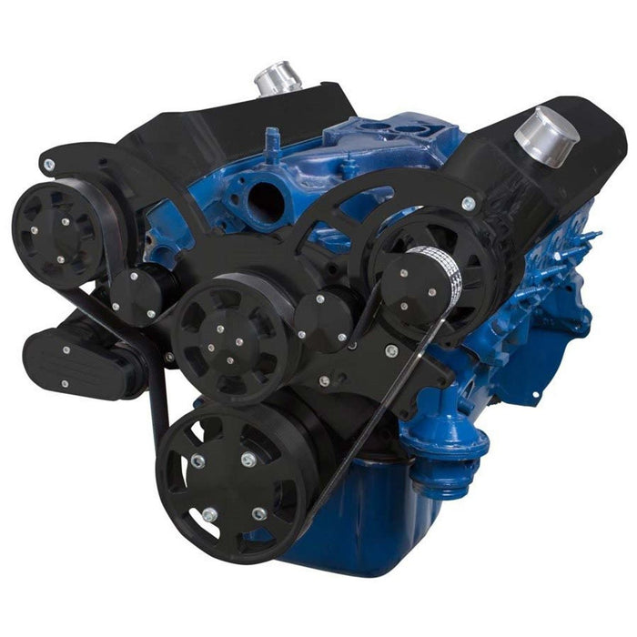 A-Team Performance Small Block Ford SBF Serpentine Kit - with Black Alternator (BLACK) - Southwest Performance Parts