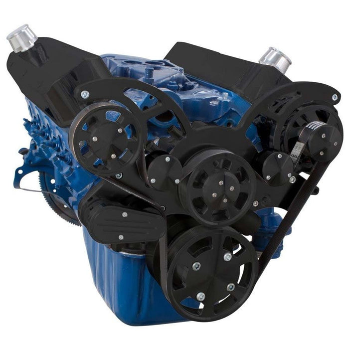 A-Team Performance Small Block Ford SBF Serpentine Kit - with Black Alternator (BLACK) - Southwest Performance Parts