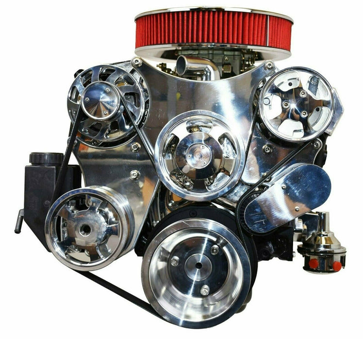 A-Team Performance Small Block Serpentine Front Drive System Complete With Brackets and Pulleys, Water Pump, Alternator, A-C Compressor and Power Steering Reservoir Compatible with Chevy Chrome - Southwest Performance Parts