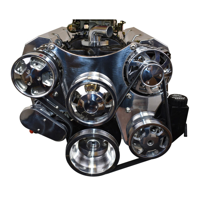 A-Team Performance Small Block Serpentine Front Drive System Complete With Brackets and Pulleys, Water Pump, Alternator, A-C Compressor and Power Steering Reservoir Compatible with Chevy Chrome - Southwest Performance Parts